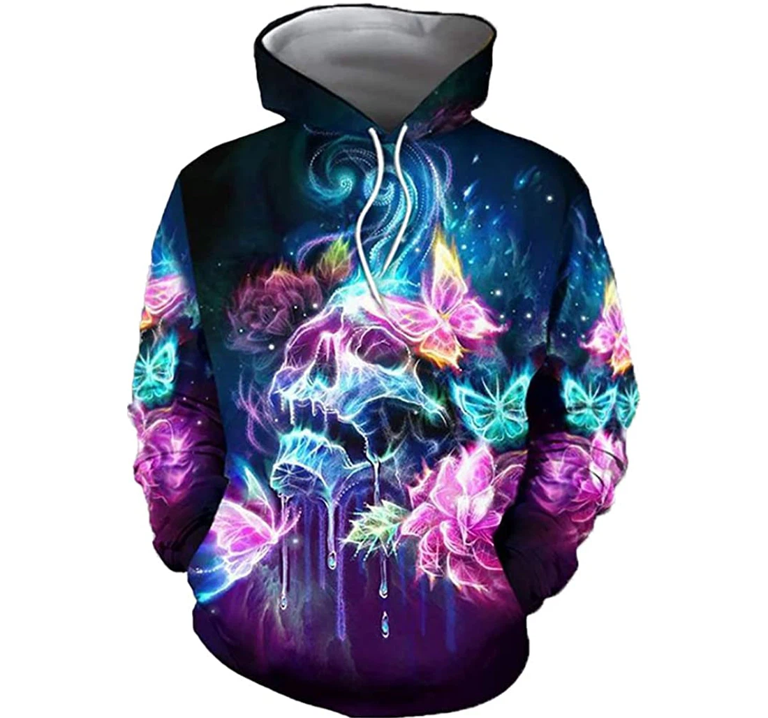 Flower Skull Fairytail Man And Woman - 3D Printed Pullover Hoodie