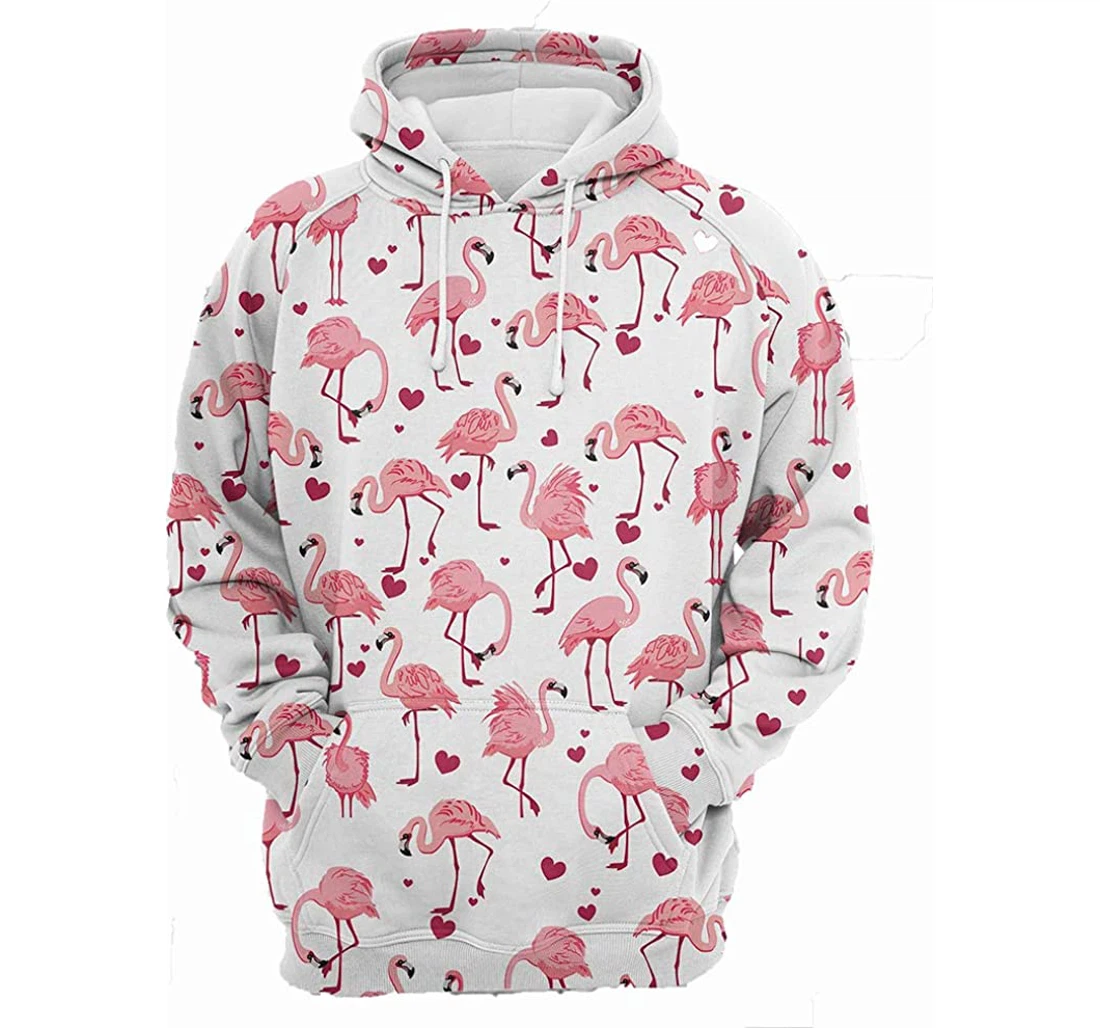 Flamingo And Heart Man And Woman - 3D Printed Pullover Hoodie