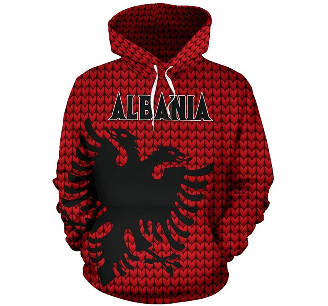 Albania Knitted Flag Color - 3D Printed Pullover Hoodie