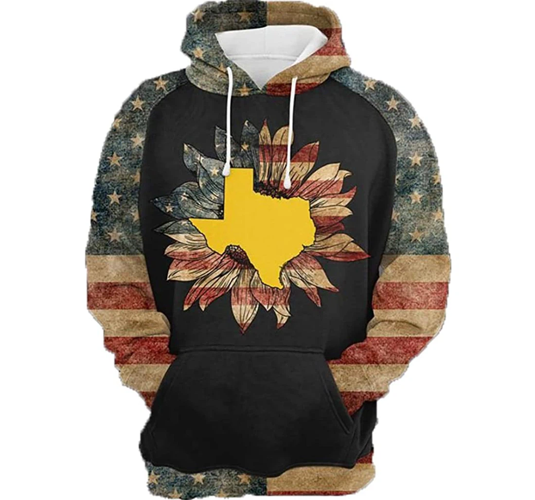 Awesome Texas American Flag Sunflower - 3D Printed Pullover Hoodie