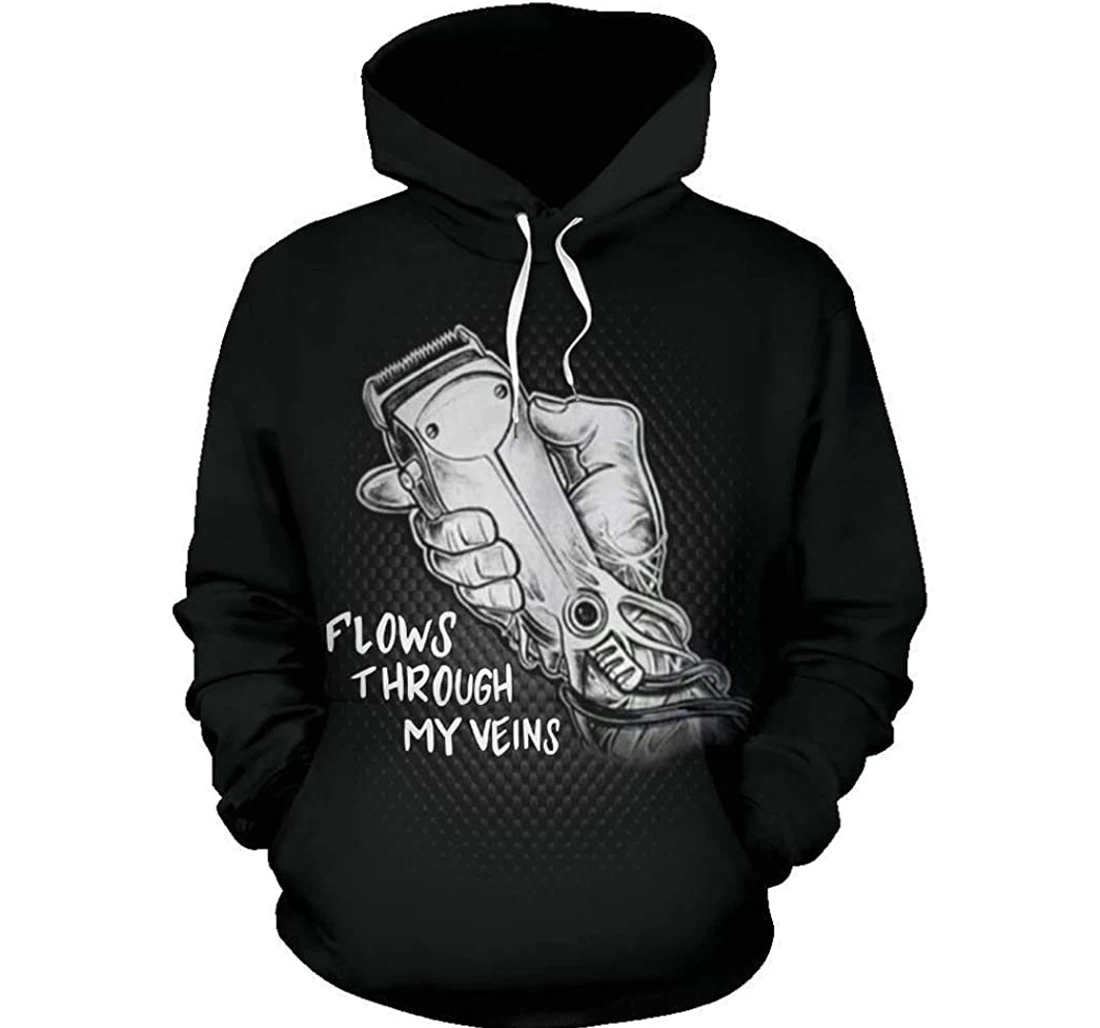 Barber Flows Through My Veins Man And Woman - 3D Printed Pullover Hoodie