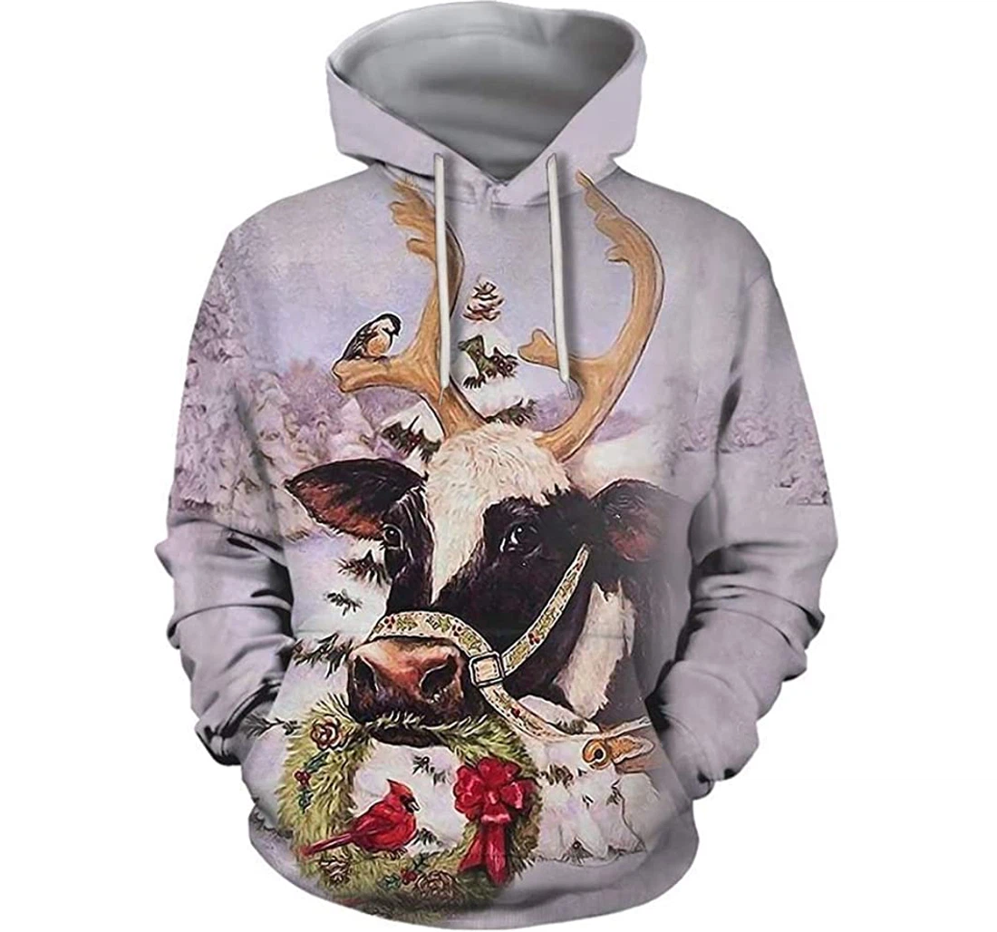 Cow Christmas - 3D Printed Pullover Hoodie