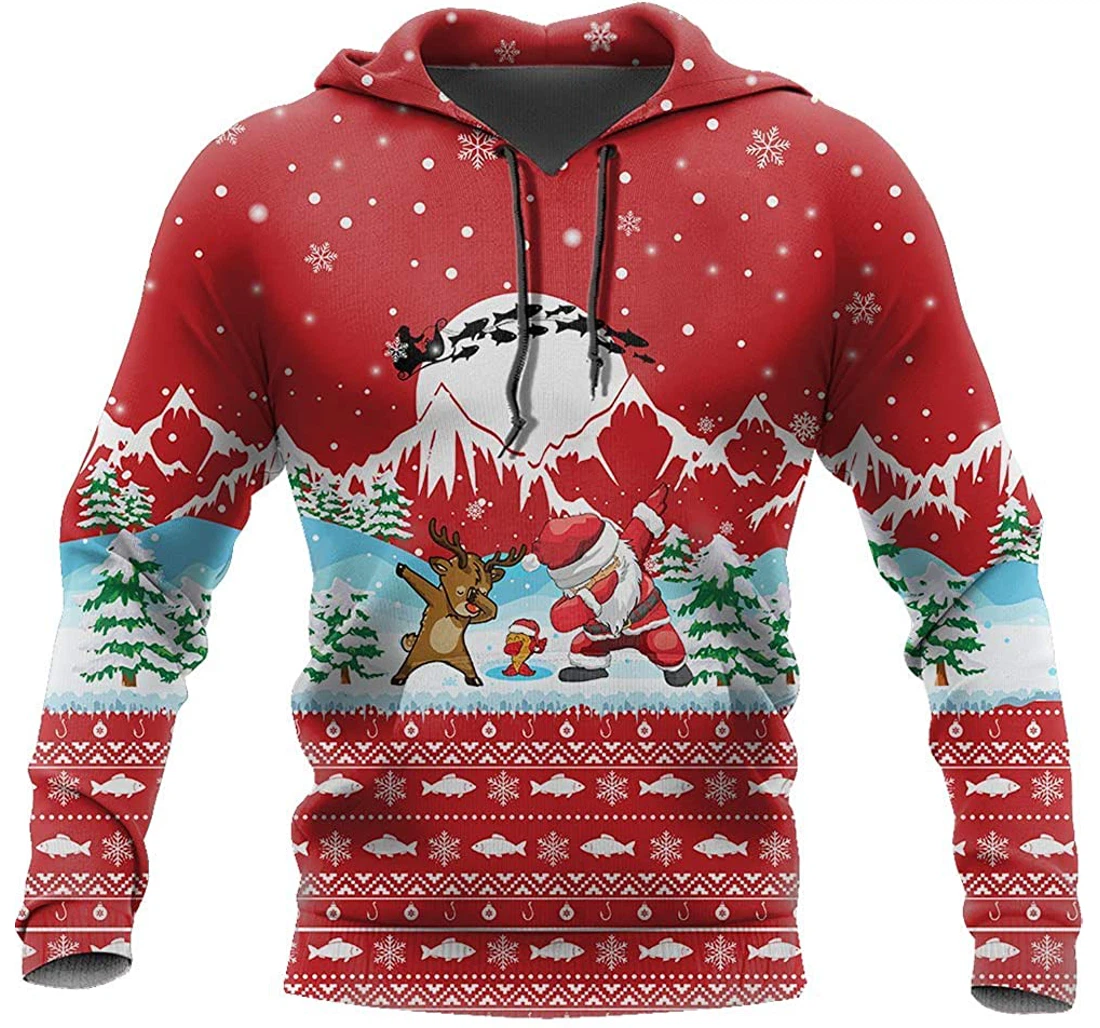 Christmas Santa Fishing Yolo - Red - 3D Printed Pullover Hoodie