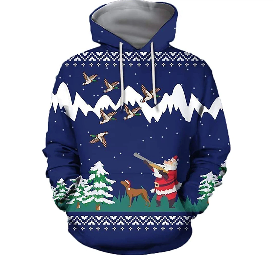 Duck Hunting Christmas - Blue - 3D Printed Pullover Hoodie