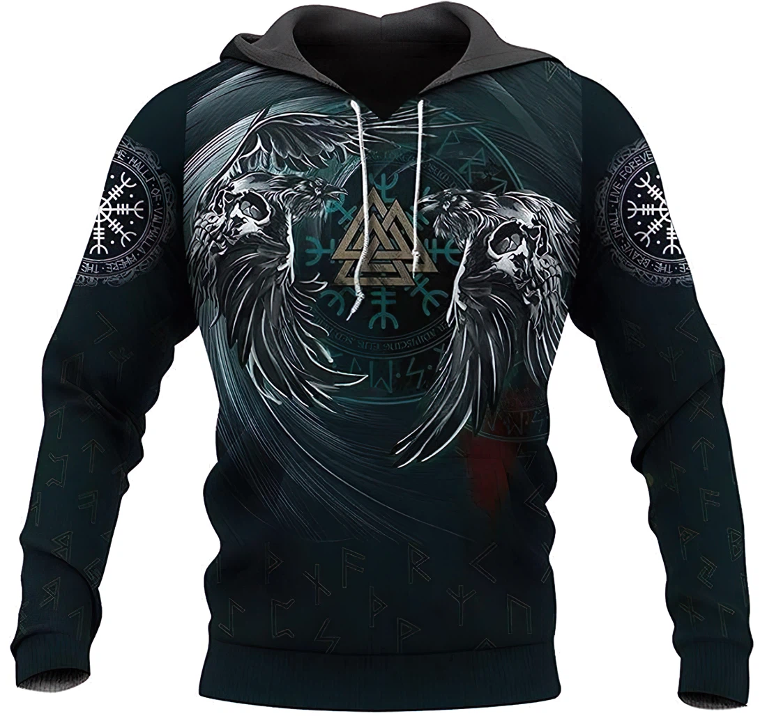 Yin Yang Raven - Valknut Viking Unisex Lightweight Premium Sportwear Up - 3D Printed Pullover Hoodie