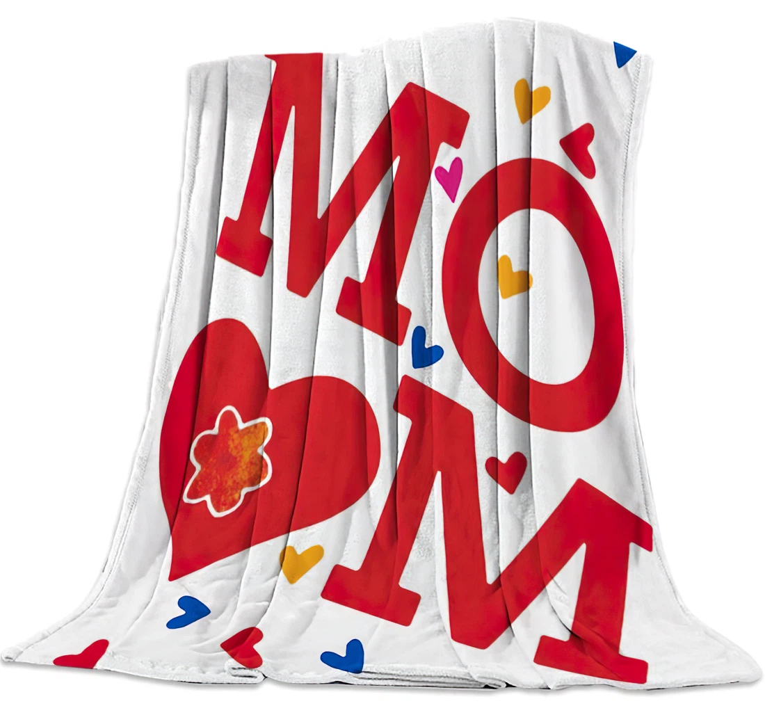 Throw Blanket, Quilt - Mother's Day Mom Quotes Love Heart -Red White Sherpa Fleece