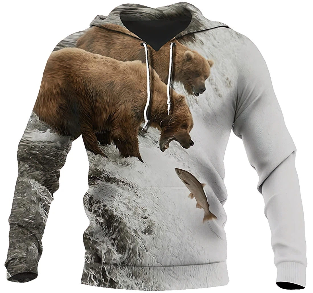 Bear Hunt Fish At Mountain Lightweight Premium Sportwear Up - 3D Printed Shirt, Hoodie, Long Sleeve Shirt