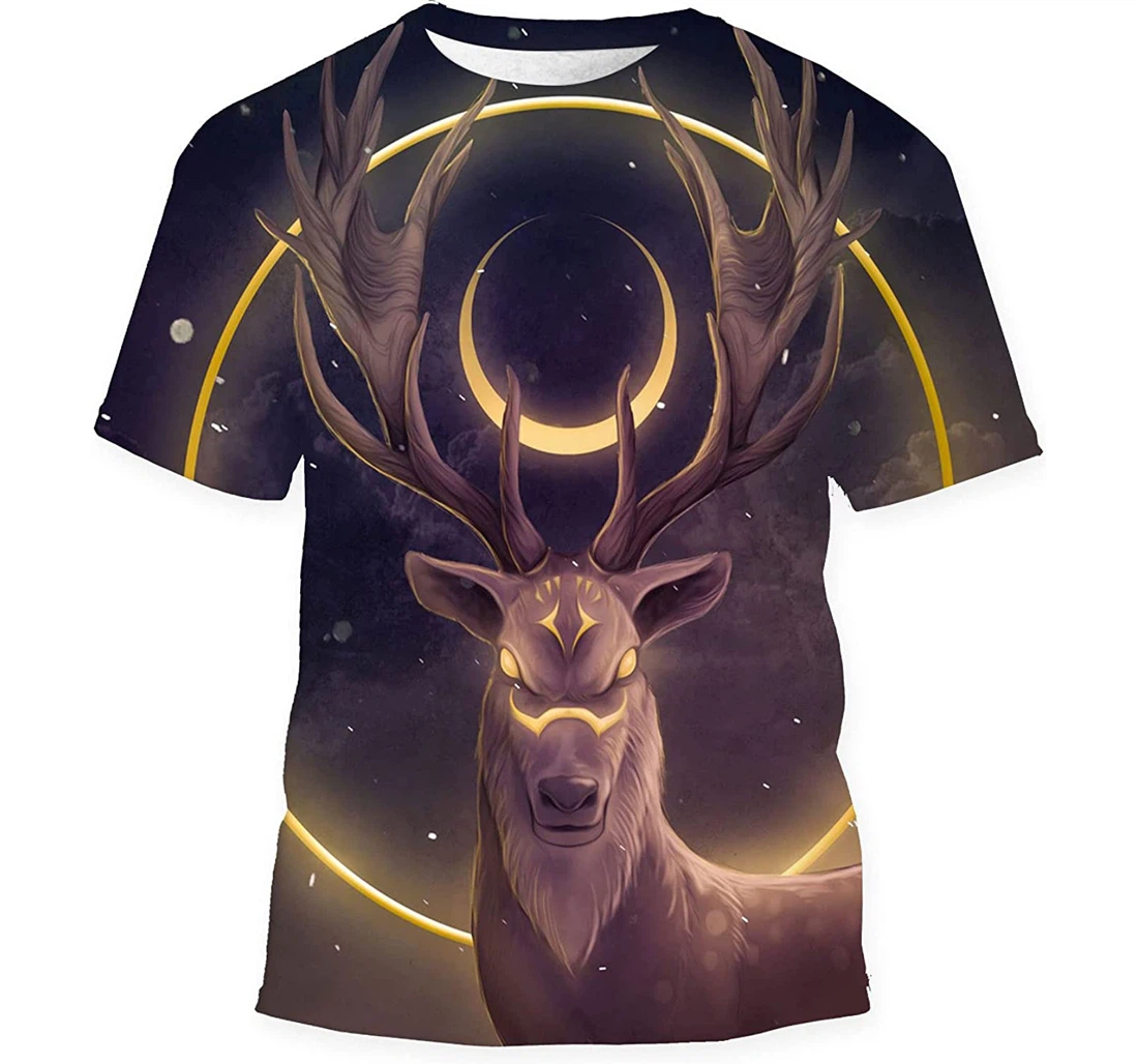 Golden Moon Deer Painting Gift Birthday Holiday - 3D Printed T-shirt