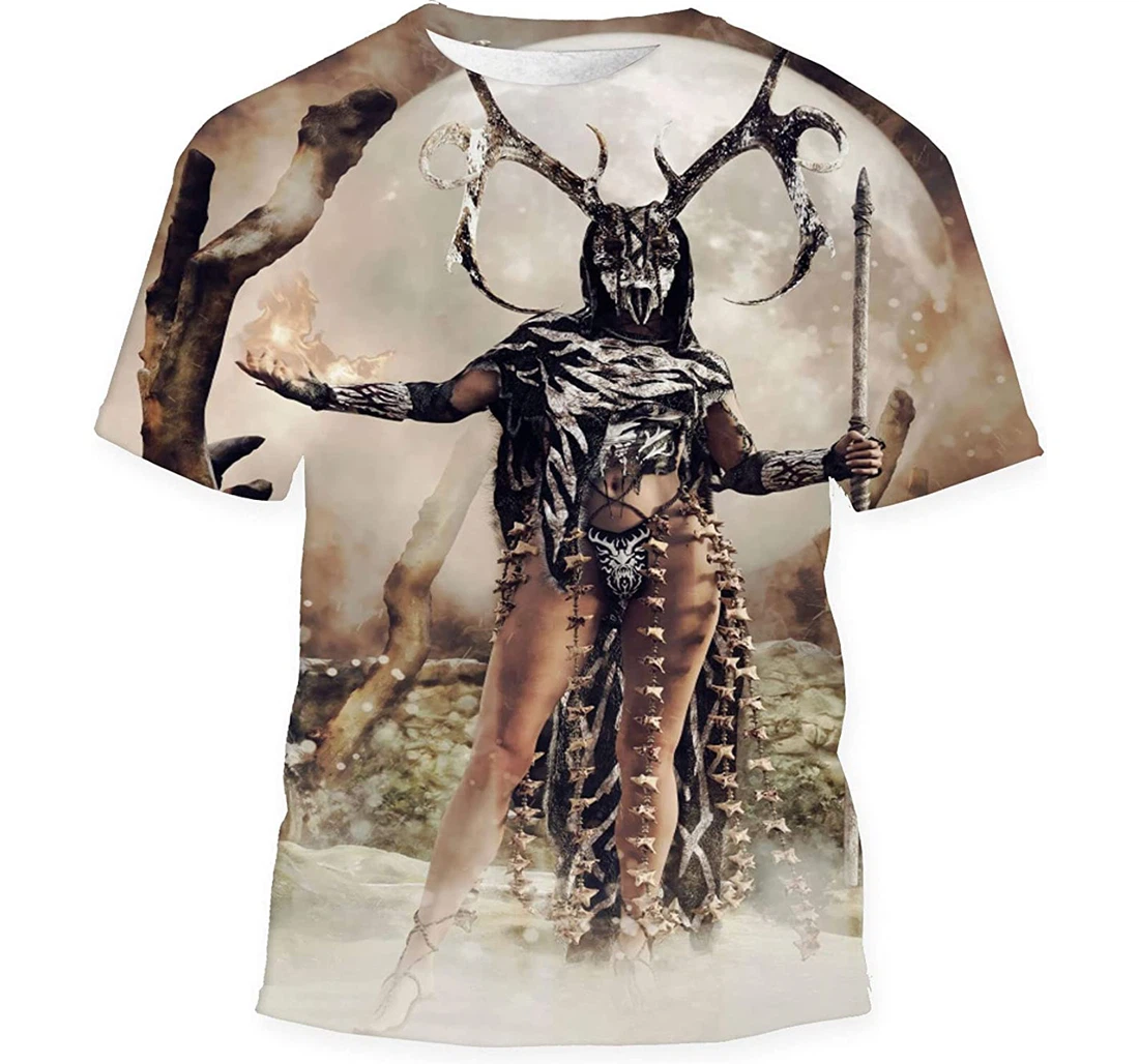 Fantasy Female Shaman Skull Mask Deer Gift Birthday Holiday - 3D Printed T-shirt