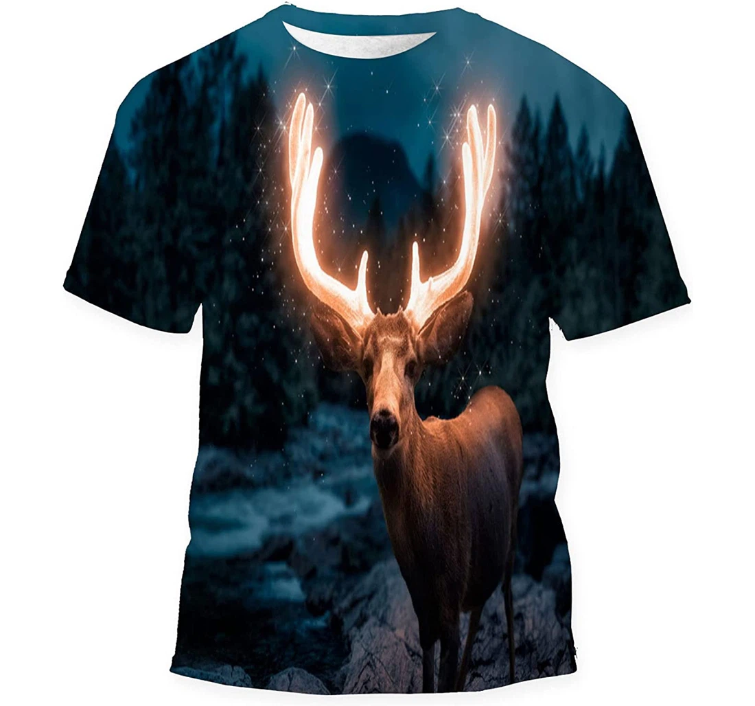 Male Deer Glowing Antlers Magical Artistic Gift Birthday Holiday - 3D Printed T-shirt