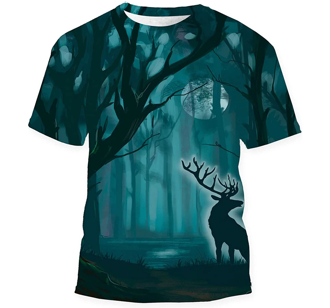 Drawing Grazy Deer Branched Antlers Mystical Gift Birthday Holiday - 3D Printed T-shirt