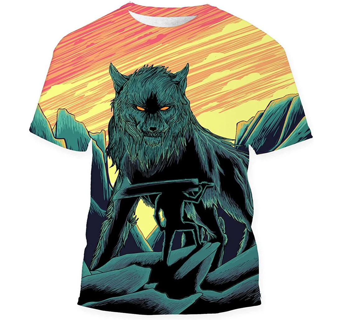 Man Versus Giant Wolf On Way Gift Birthday Holiday - 3D Printed T-shirt