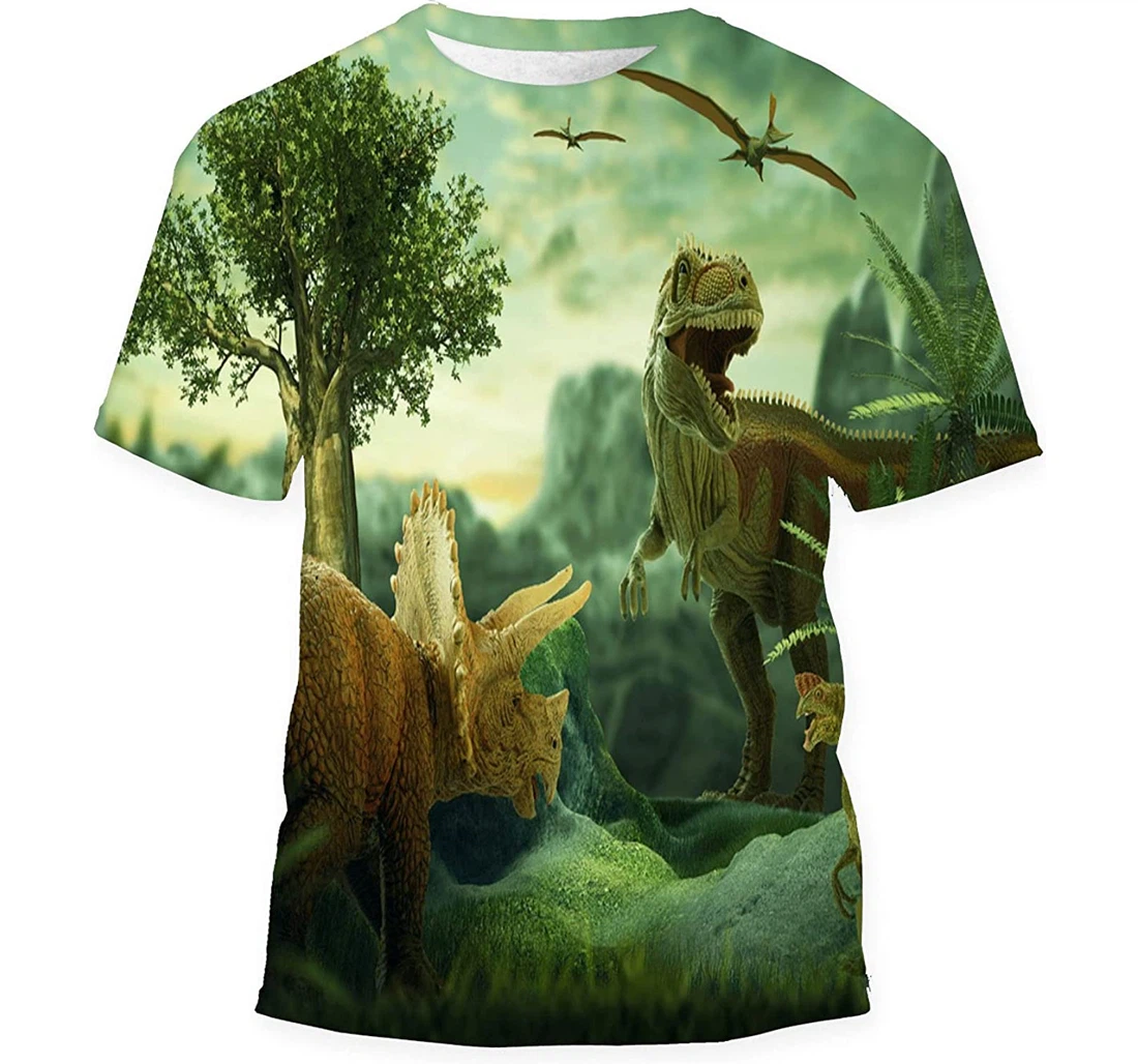 Fantasy Landscape Dinosaur Rendered Mountains Gift Birthday Holiday - 3D Printed T-shirt