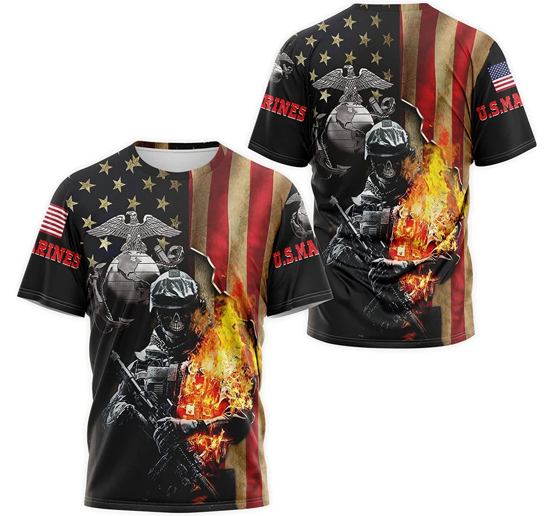 T-Shirt, Hoodie - Fire U.s Marine Corps Flag American 3D Printed