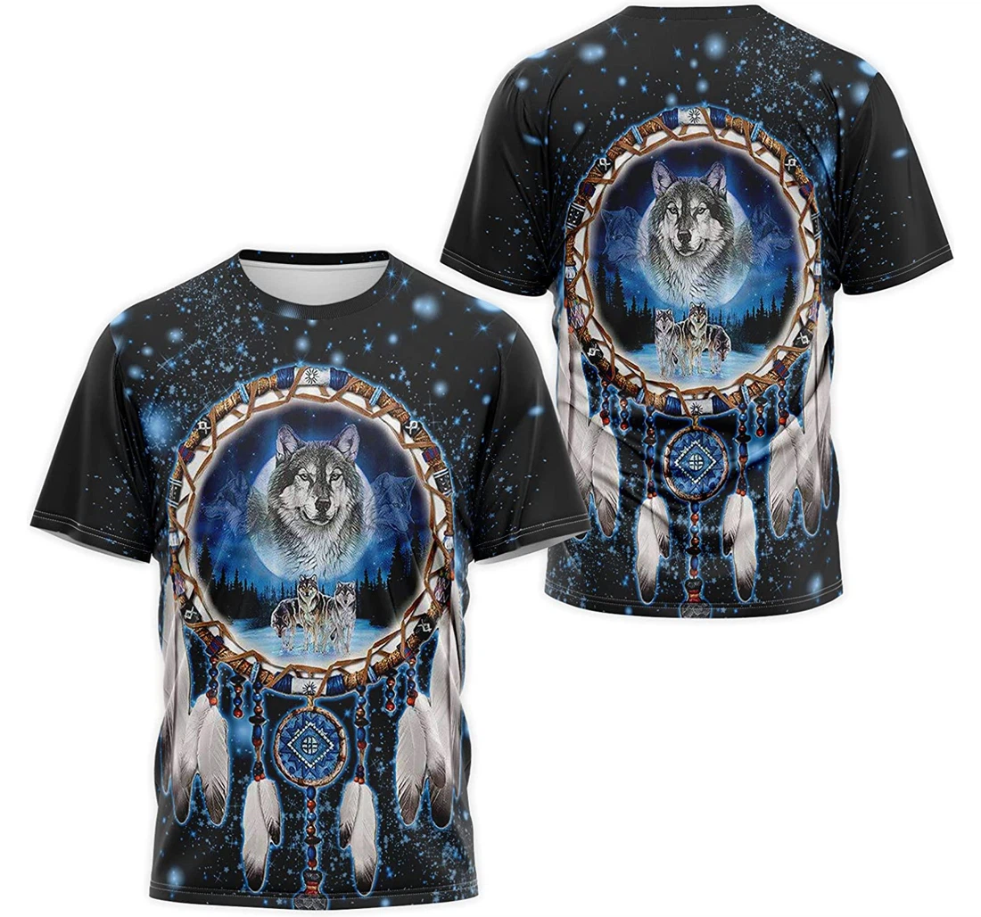 T-Shirt, Hoodie - Native American Wolf Snow Galaxy Dreamcatcher 3D Printed