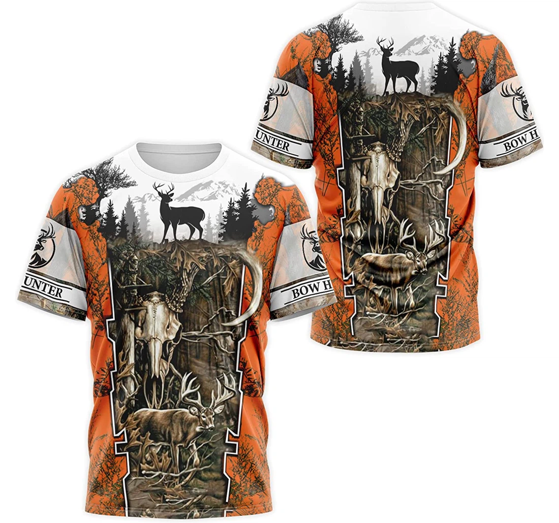 T-Shirt, Hoodie - Deer Skull Bow Hunter Orange Tree Camo 1 3D Printed