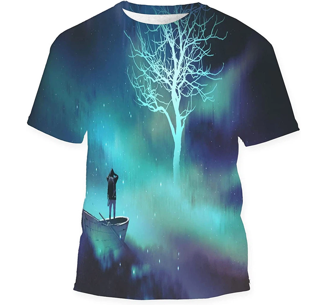 Man On Boat Outer Space Clouds Gift Birthday Holiday - 3D Printed T-shirt