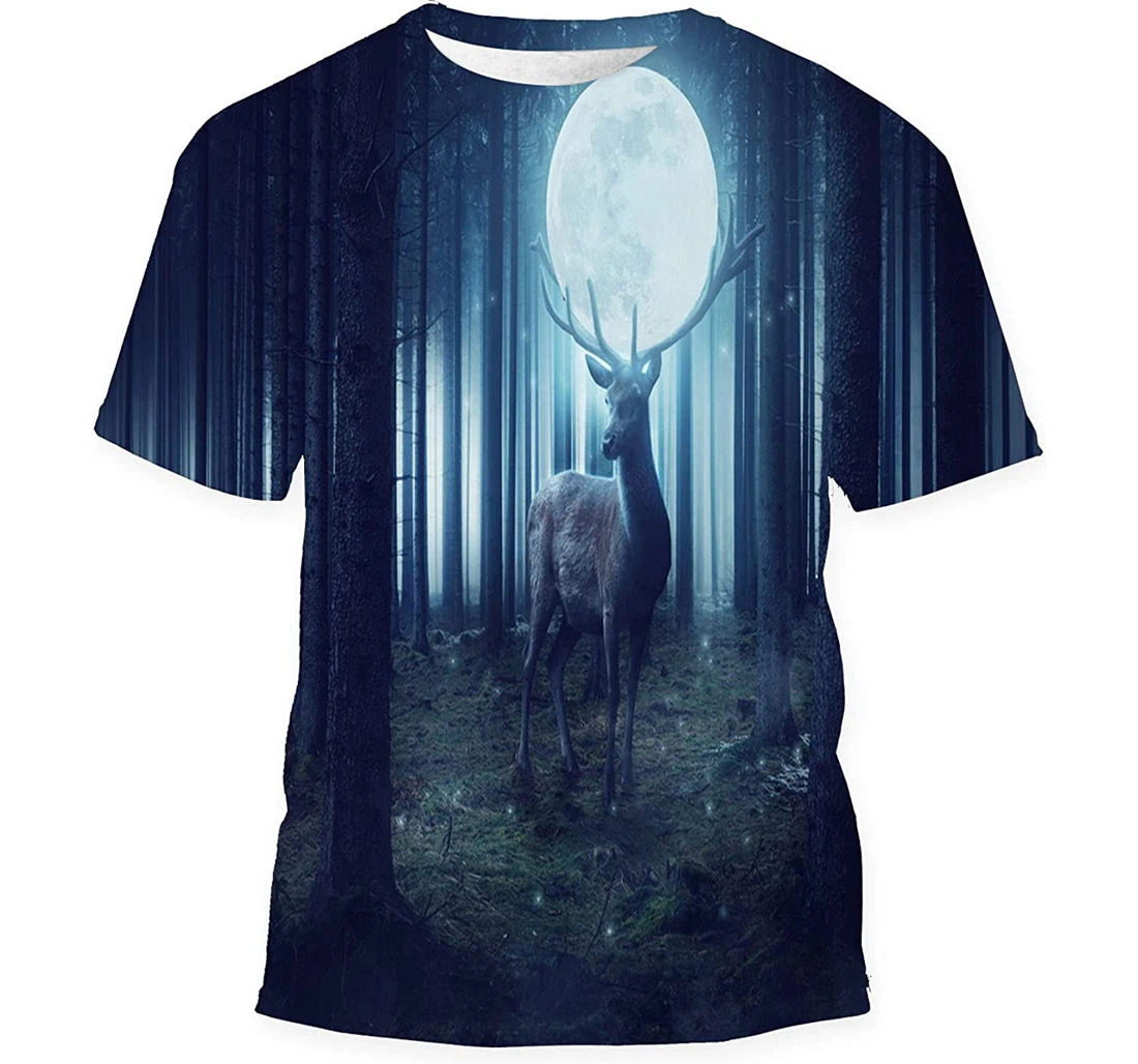 Big Deer Moon Stands Dark Mystical Gift Birthday Holiday - 3D Printed T-shirt