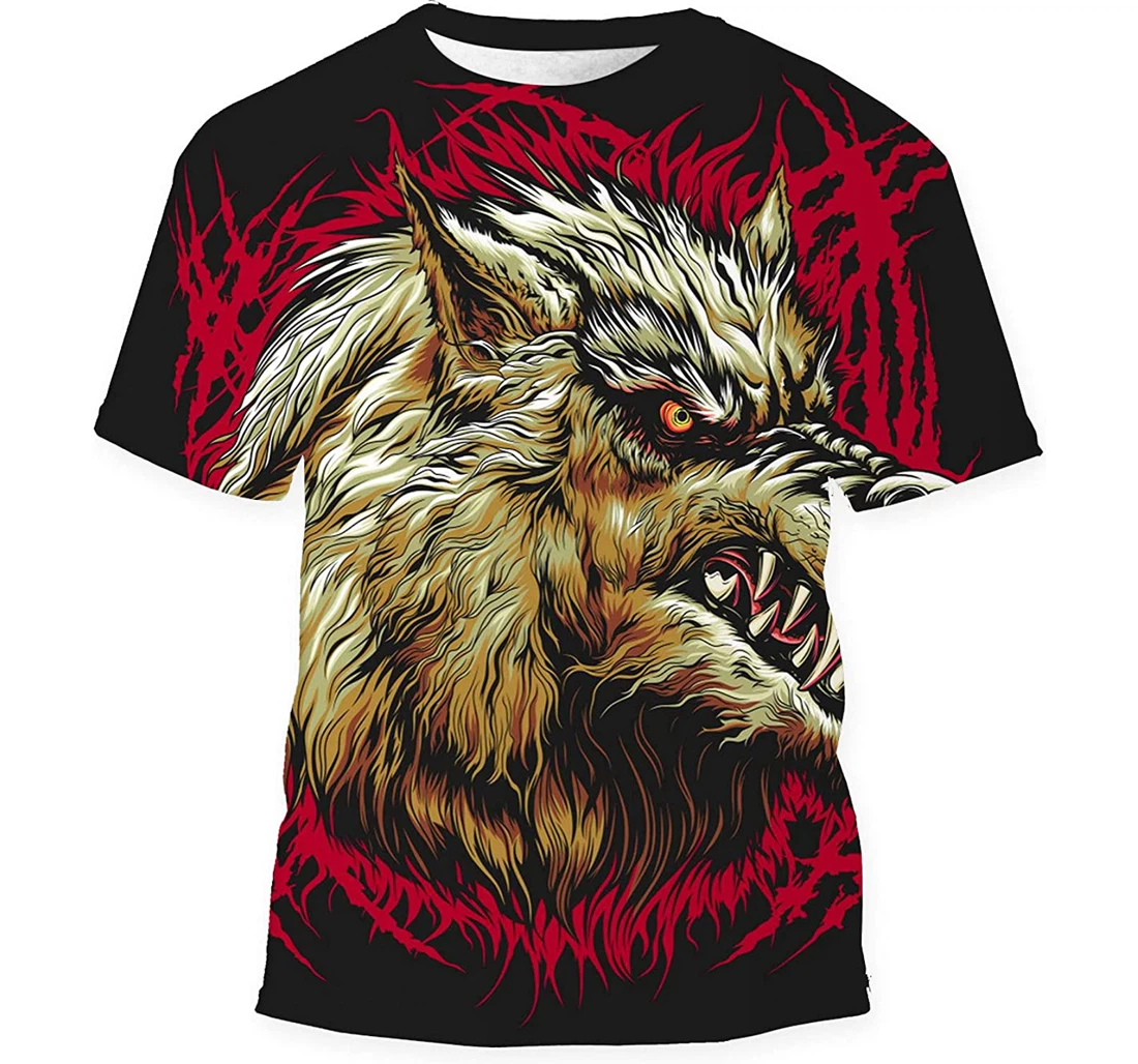 Angry Wolf Head On Dark Gift Birthday Holiday - 3D Printed T-shirt