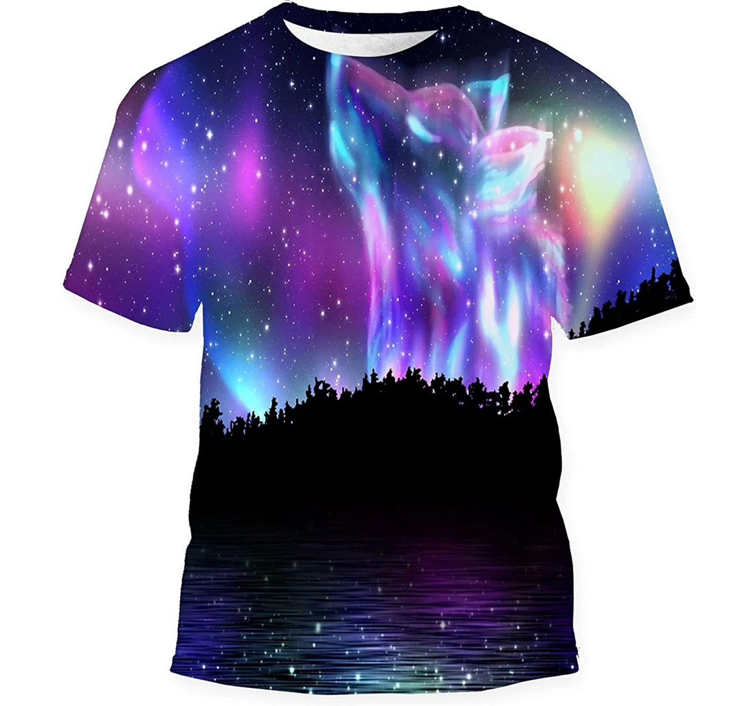 Colorful Northern Landscape Howling Wolf Spirit Gift Birthday Holiday - 3D Printed T-shirt