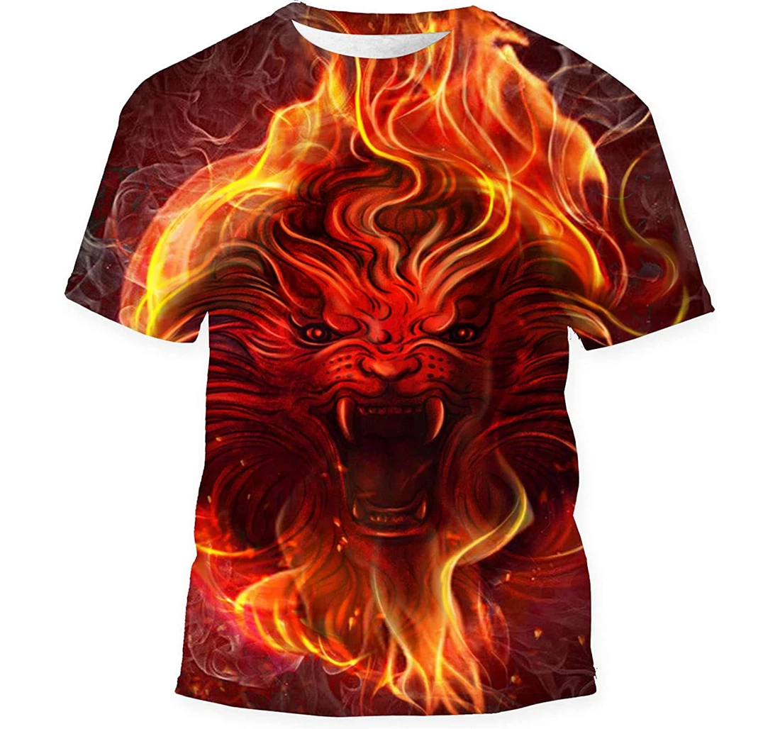 Lion Fire Art Style Gift Birthday Holiday - 3D Printed T-shirt