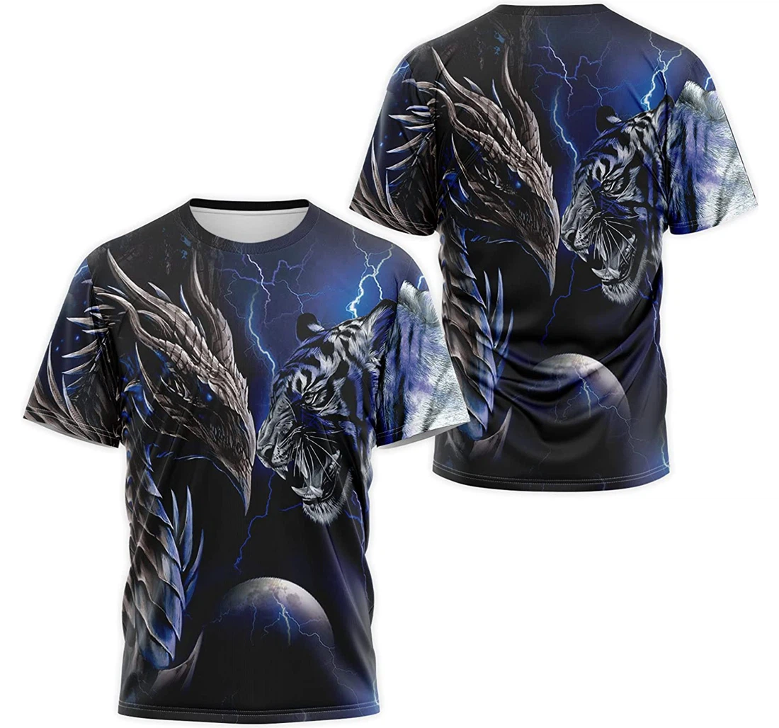 T-Shirt, Hoodie - Thunder Blue Dragon And Tiger 3D Printed