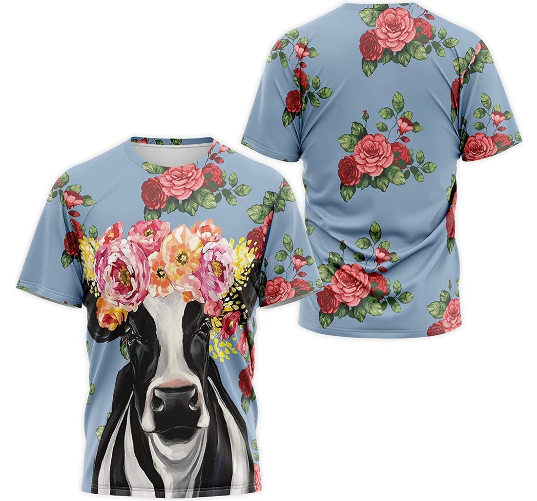 T-Shirt, Hoodie - Rose Flower Cow Painting 3D Printed