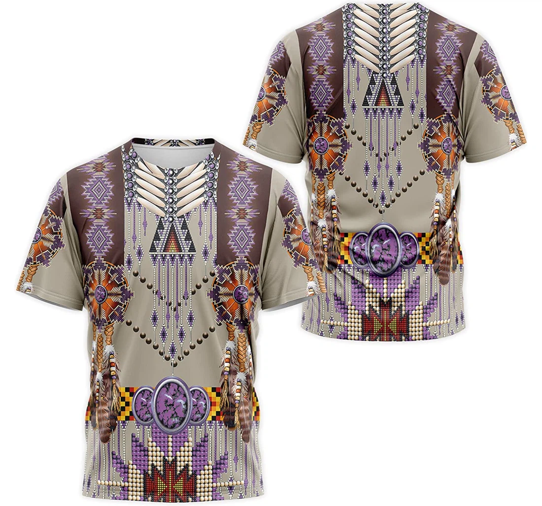 T-Shirt, Hoodie - Native American Purple Gray Beaded Breastplate Pattern 3D Printed