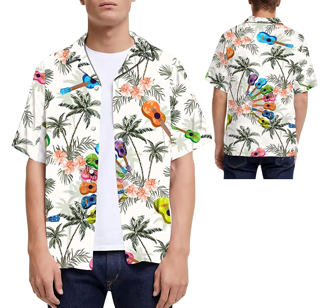 Personalized Guitar Coconut Tree Hibiscus Full Guitarists This Hawaiian Shirt, Button Up Aloha Shirt For Men, Women