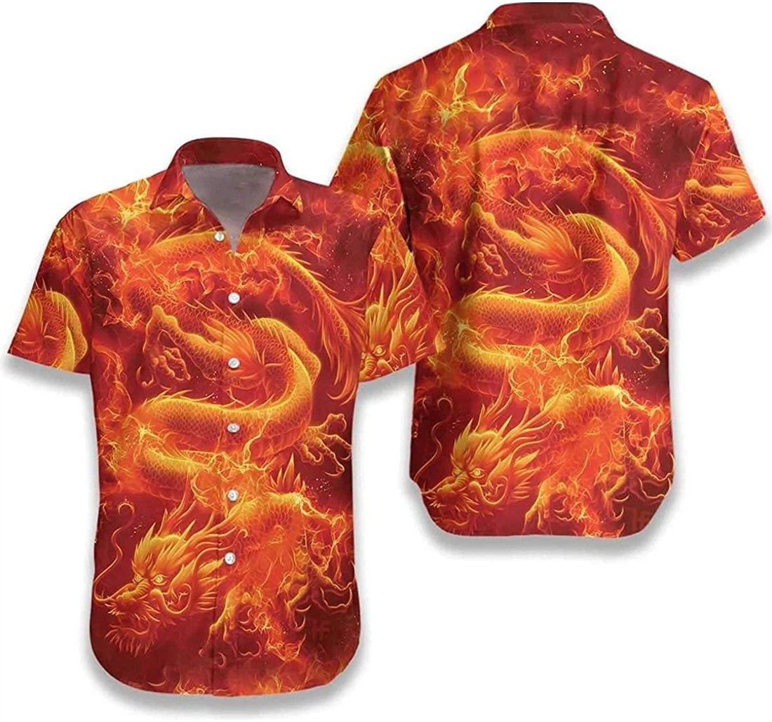 Personalized Fire Asian Dragon Best Dragon Man & Woman Hawaiian Shirt, Button Up Aloha Shirt For Men, Women