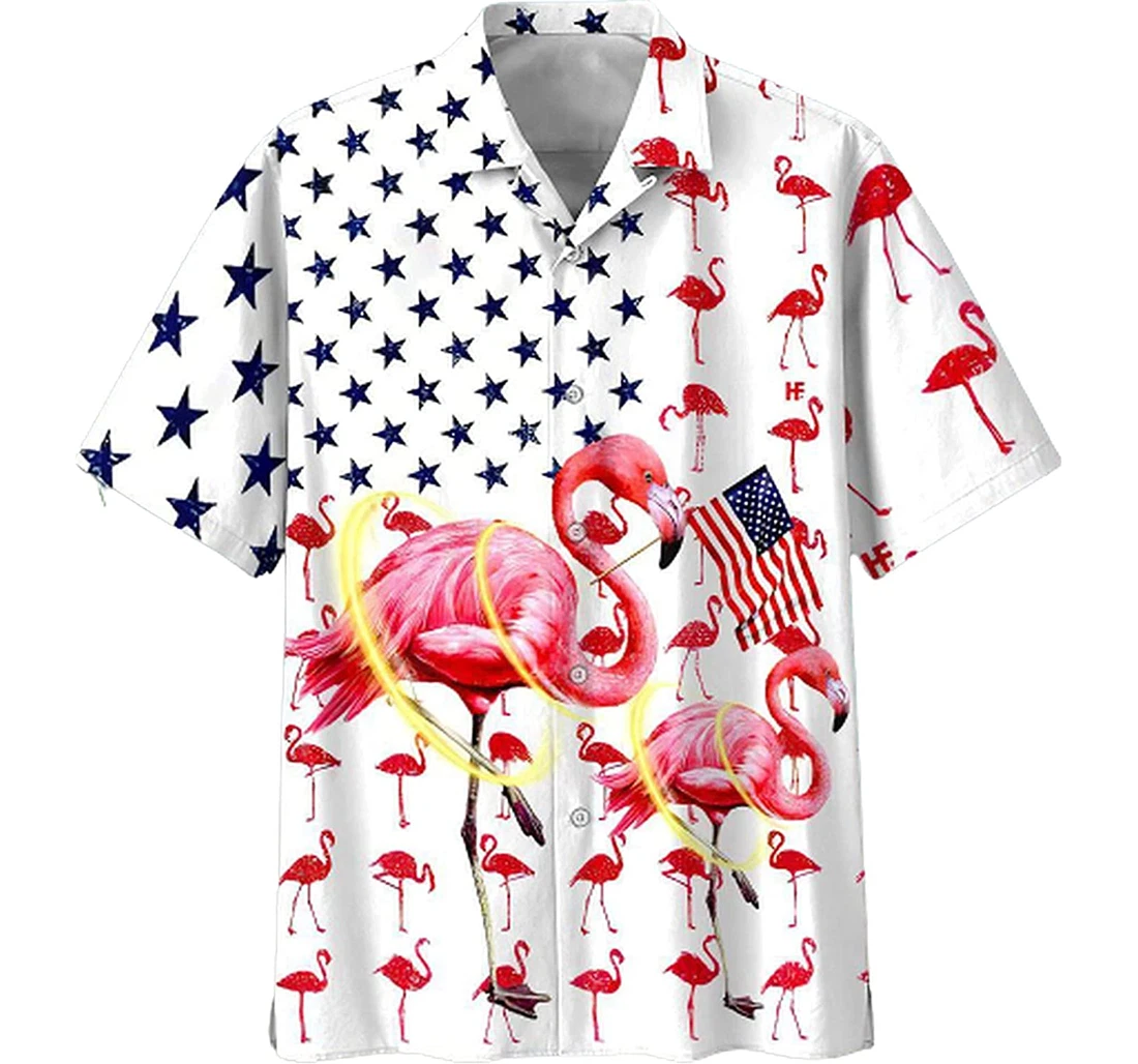 Personalized Flamingo Independence Day 2, Soft Beach Full Prints Hawaiian Shirt, Button Up Aloha Shirt For Men, Women
