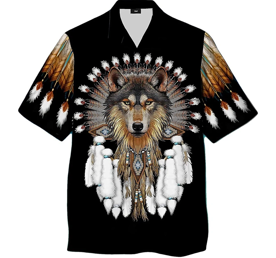Personalized Native American Wolf Over Shirts Hawaiian Shirt, Button Up Aloha Shirt For Men, Women