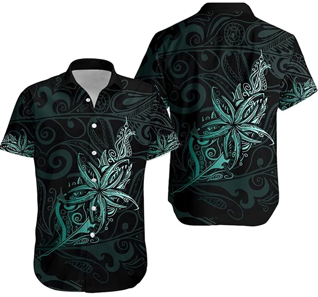 Personalized Light Silver Fern New Zealand Frangipani Tattoo -turquoise Hawaiian Shirt, Button Up Aloha Shirt For Men, Women