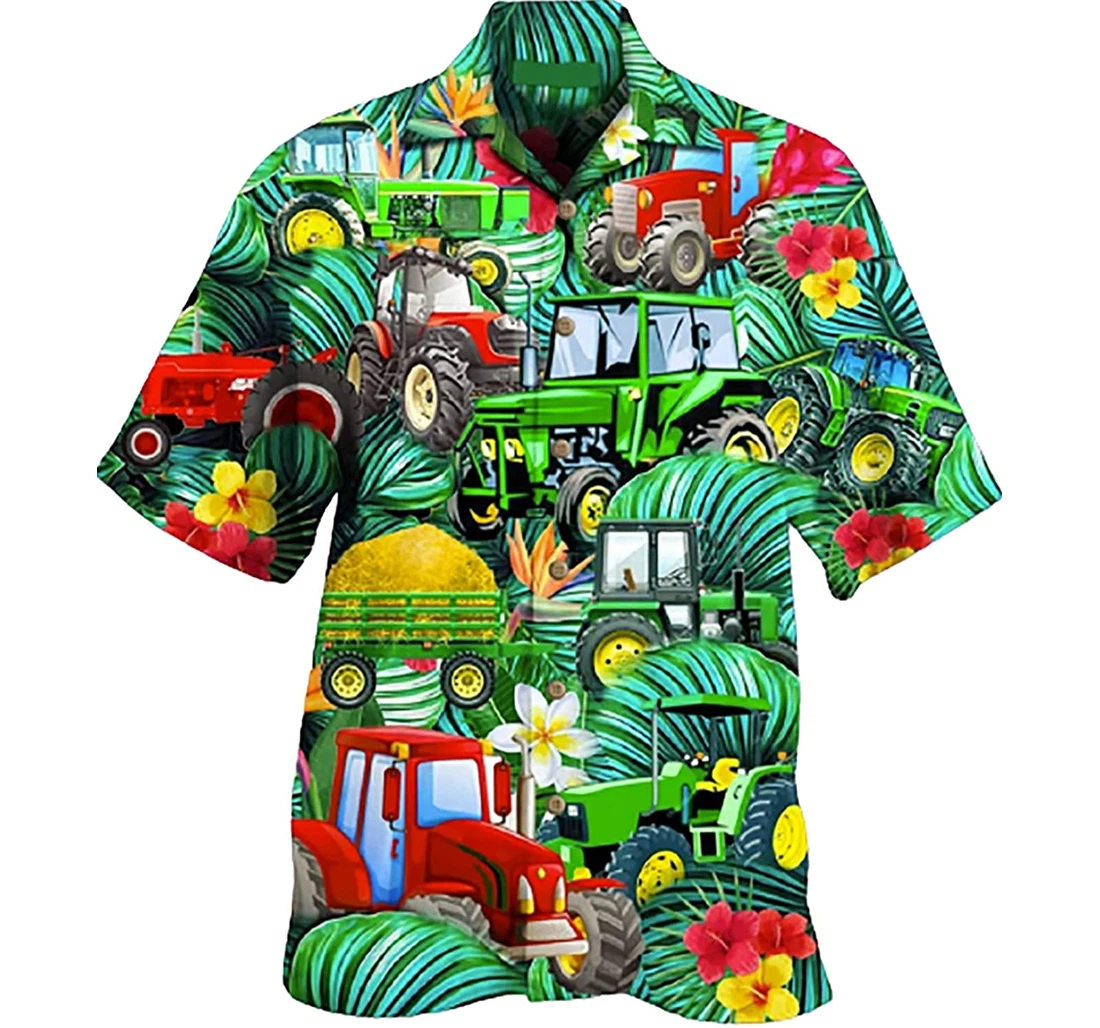 Personalized Tractor Soft Beach Full Prints Hawaiian Shirt, Button Up Aloha Shirt For Men, Women