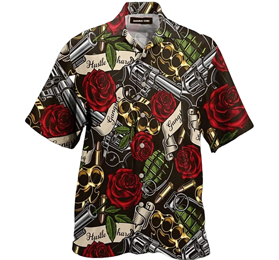 Personalized Amazing Tattoo Gun Gangster Rose Hawaiian Shirt, Button Up Aloha Shirt For Men, Women