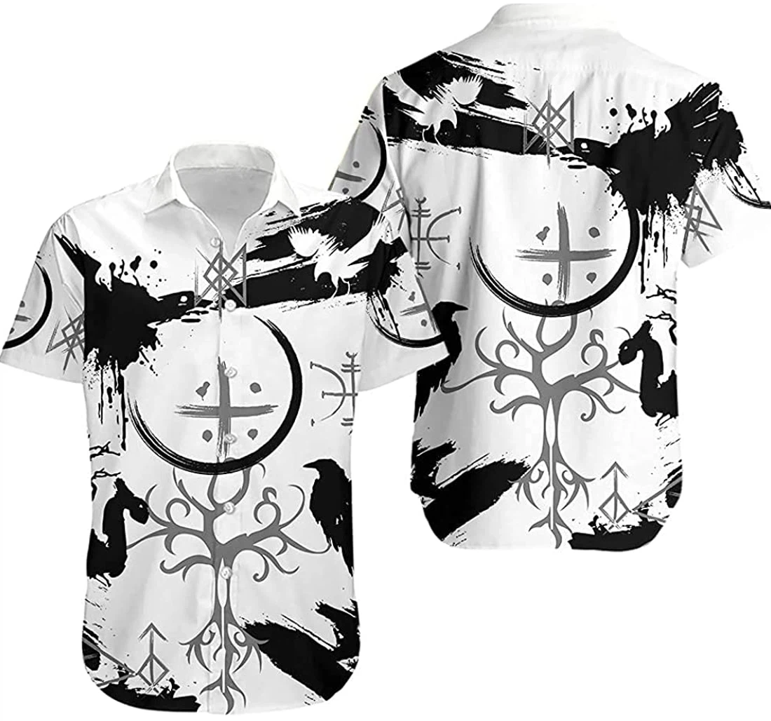 Personalized Symbol Of Viking White T-shirt Hawaiian Shirt, Button Up Aloha Shirt For Men, Women