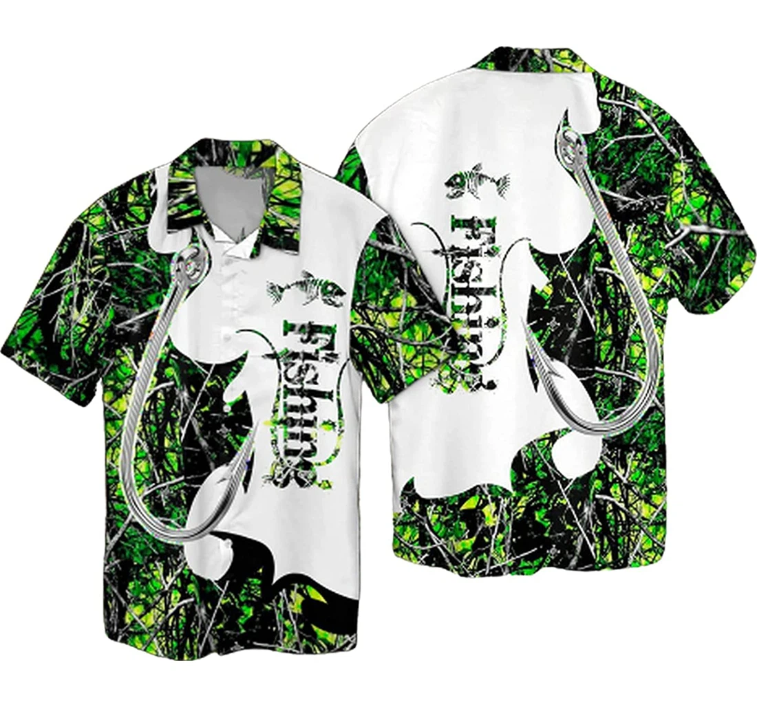 Personalized Crack Fishing Camo Pattern Hawaii Soft Beach Full Prints Hawaiian Shirt, Button Up Aloha Shirt For Men, Women