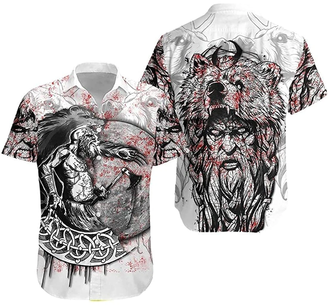 Personalized Berserker Tattoo Fashion Viking Tshirt Man & Woman Hawaiian Shirt, Button Up Aloha Shirt For Men, Women