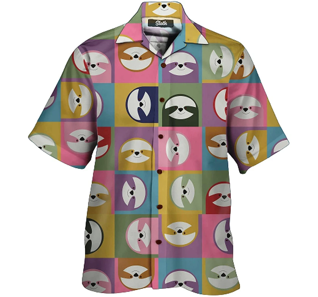 Personalized Sloth Happy Soft Beach Full Prints Hawaiian Shirt, Button Up Aloha Shirt For Men, Women