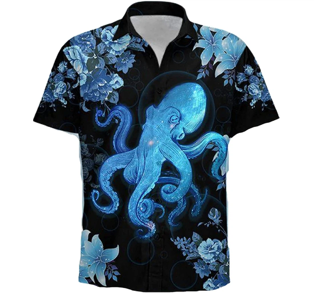Personalized Blue Octopus Soft Hawaiian Shirt, Button Up Aloha Shirt For Men, Women