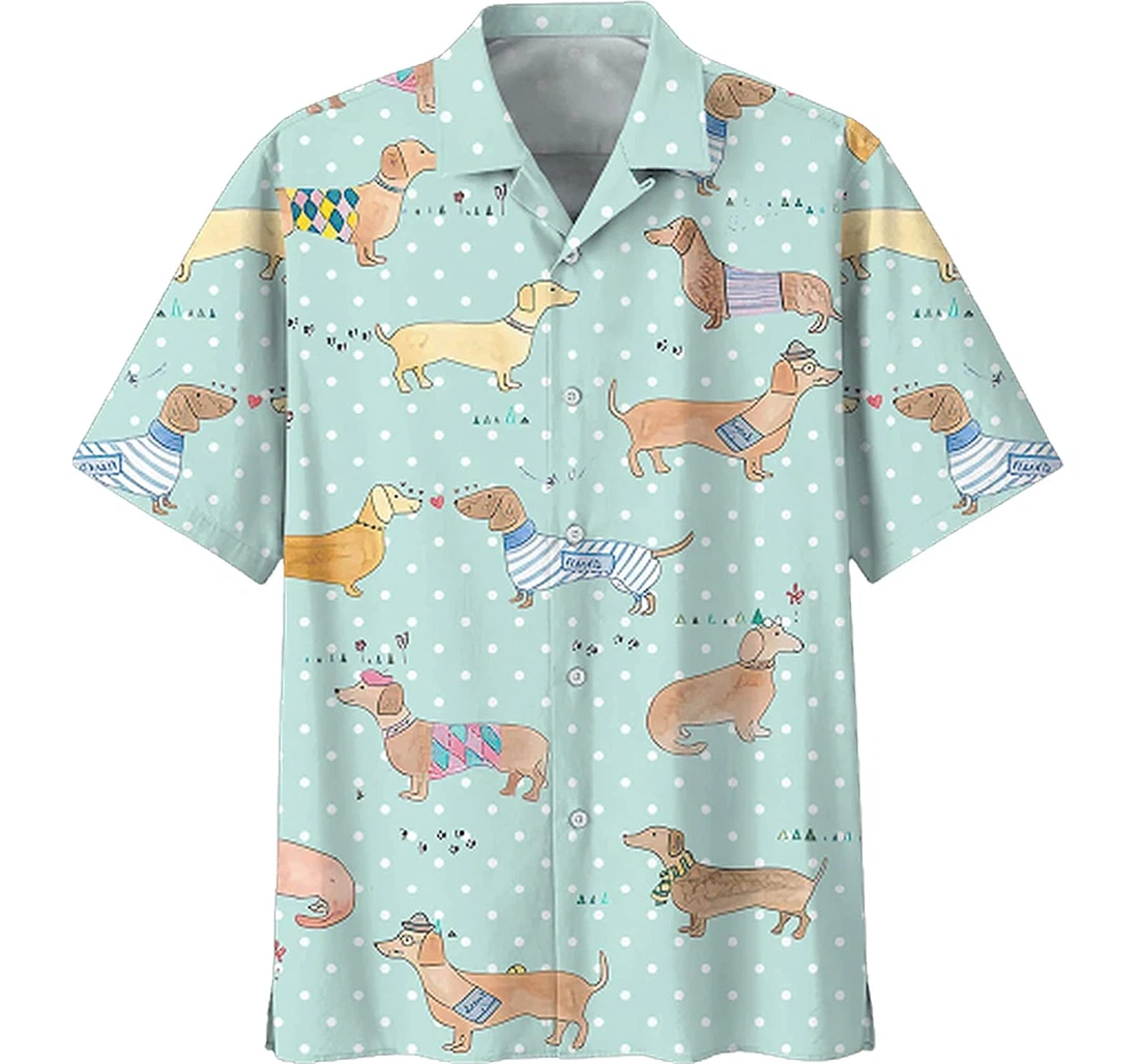 Personalized Dachshund Funny Cute Soft Hawaiian Shirt, Button Up Aloha Shirt For Men, Women