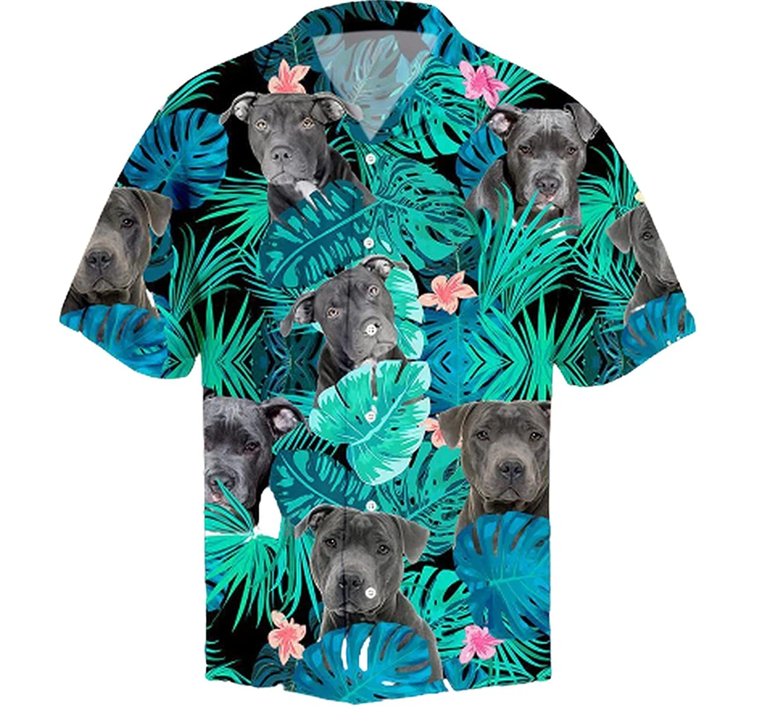 Personalized Pitbull Hibiscus Soft Hawaiian Shirt, Button Up Aloha Shirt For Men, Women