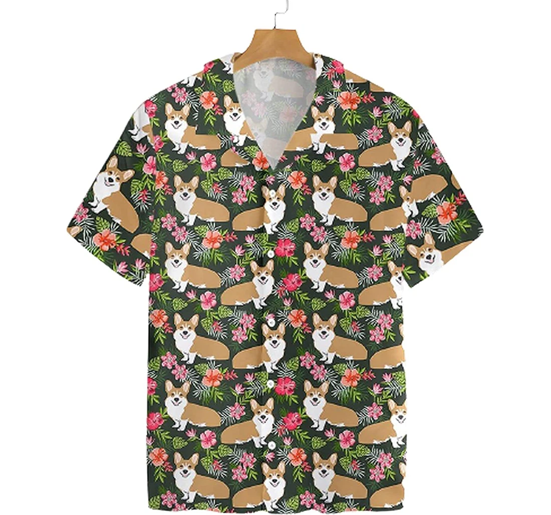 Personalized Corgi Flower Soft Hawaiian Shirt, Button Up Aloha Shirt For Men, Women