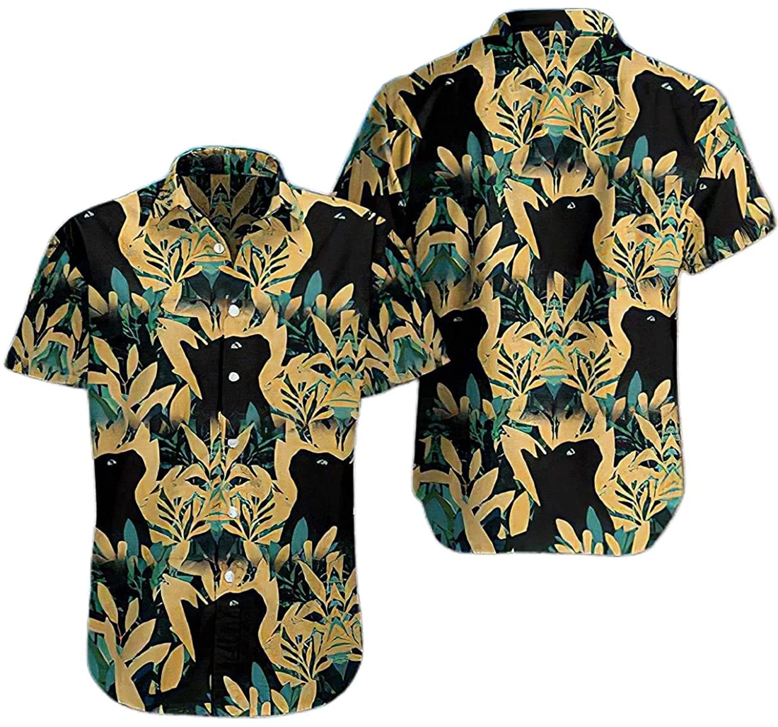 Personalized Black Cat Flowers Pocket Hawaiian Shirt, Button Up Aloha Shirt For Men, Women