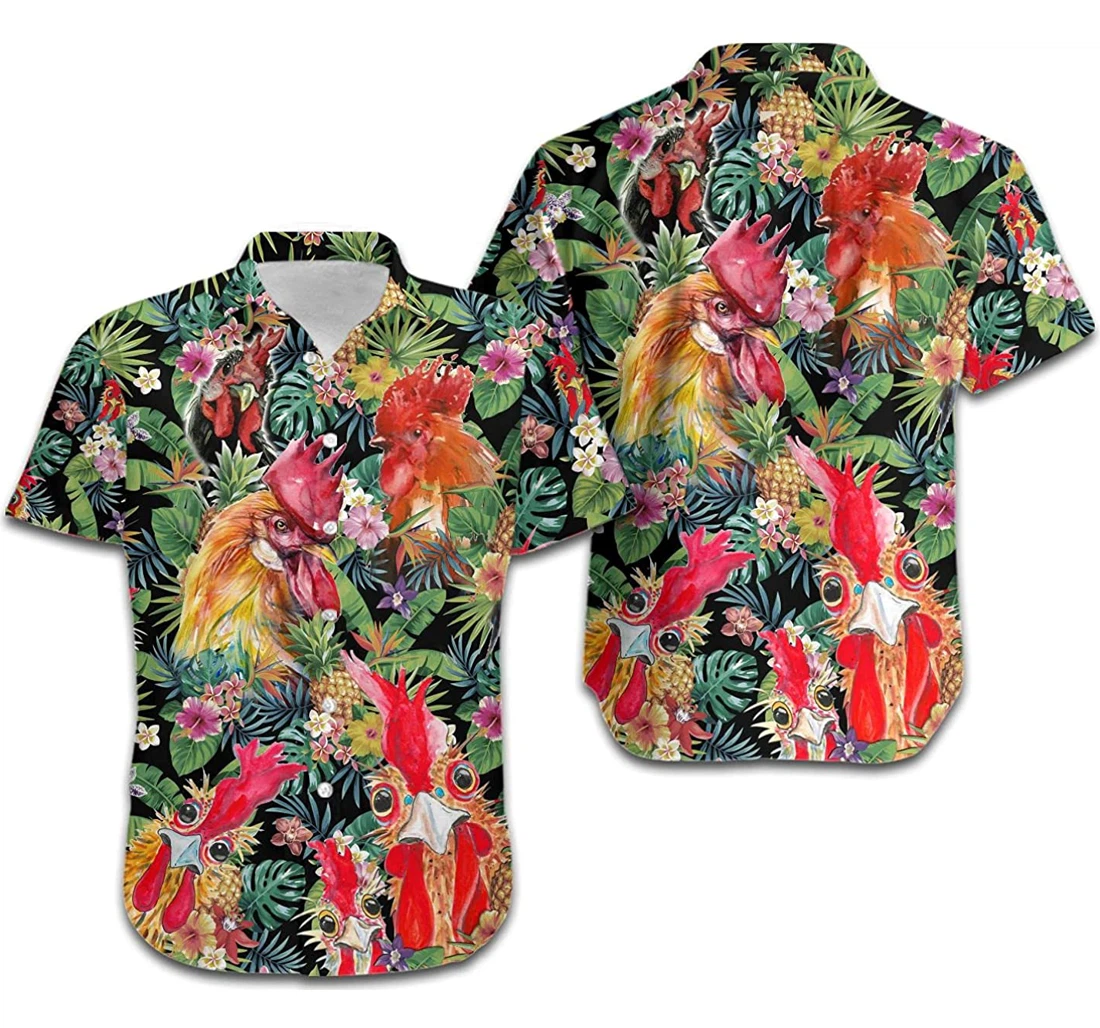 Personalized Funny Roosters Flowers Full Hawaiian Shirt, Button Up Aloha Shirt For Men, Women