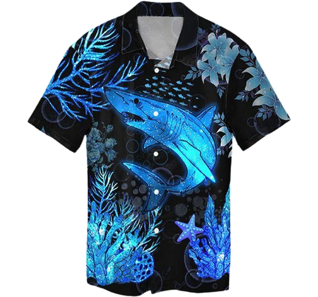 Personalized Blue Shark Soft Hawaiian Shirt, Button Up Aloha Shirt For Men, Women