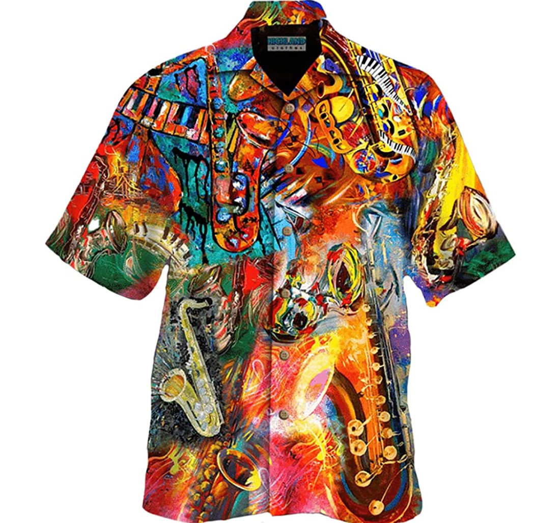 Personalized Music On World Off Saxophone Hawaiian Shirt, Button Up Aloha Shirt For Men, Women