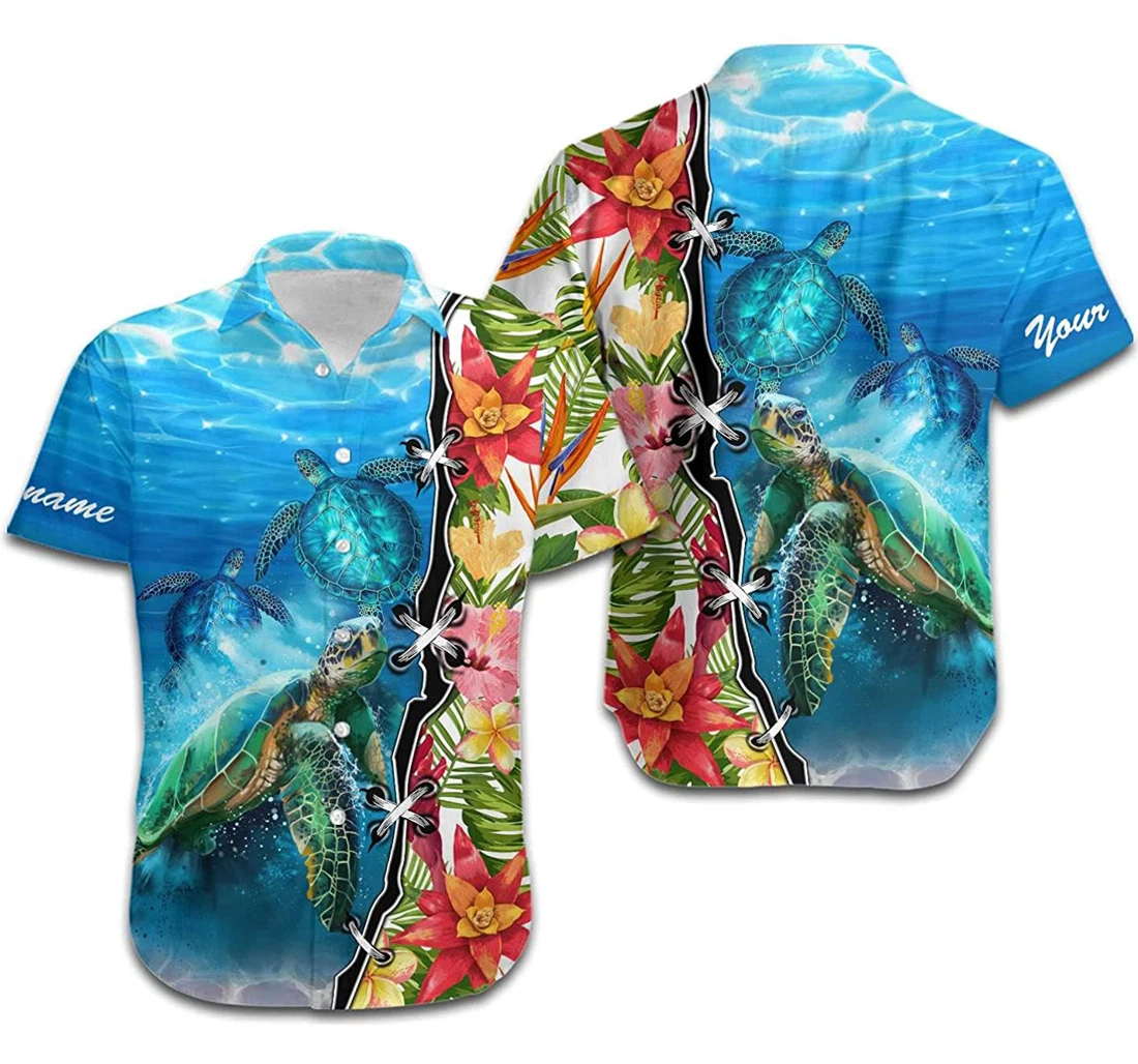 Personalized Sea Turtles Custom Name Hawaiian Shirt, Button Up Aloha Shirt For Men, Women
