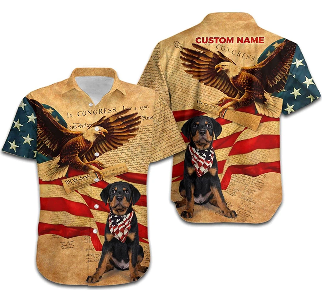 Personalized Rottweiler Independence Day Patriot Vintage Custom Name Hawaiian Shirt, Button Up Aloha Shirt For Men, Women