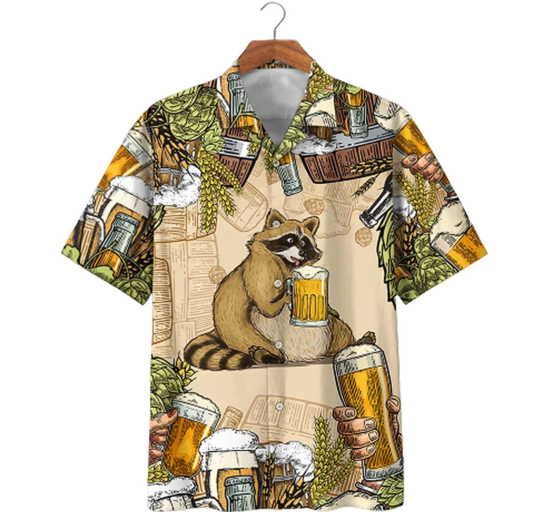 Personalized Raccoon Beer Soft Beach Full Prints Hawaiian Shirt, Button Up Aloha Shirt For Men, Women